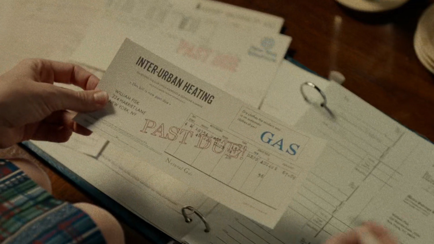 Closeup of past due heating bill for William Fisk.