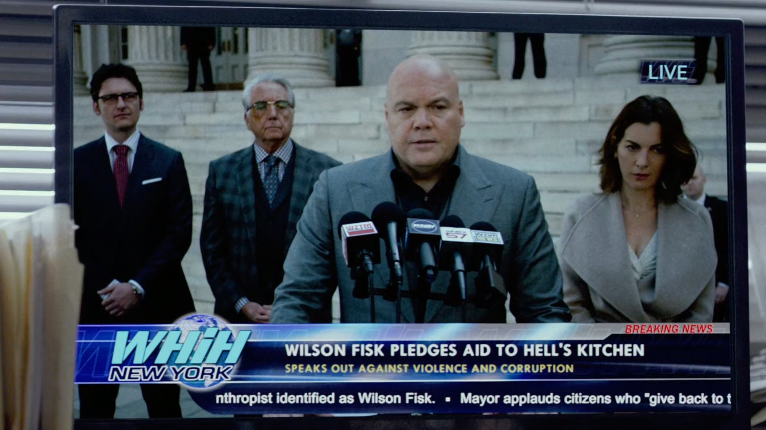 Wilson Fisk on a televised press conference.