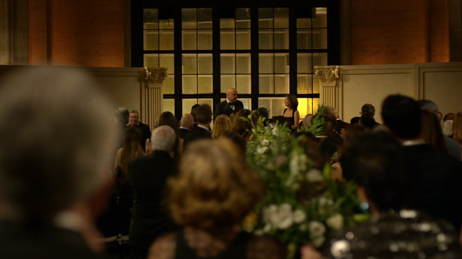 Fisk give speech inside Van Lunt buiding.