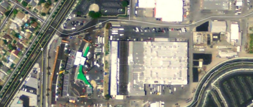 Historic satellite image of race track set at Downey Studios.
