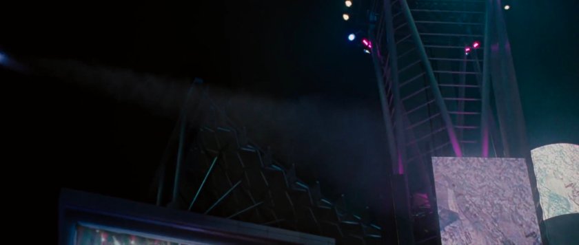 Nighttime exterior of the Audi Pavilion.