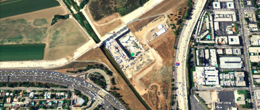 Historic satellite image of the set constructed at the Sepulveda Dam.