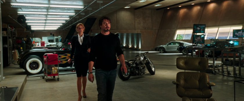 Tony and Pepper in the Malibu workshop.