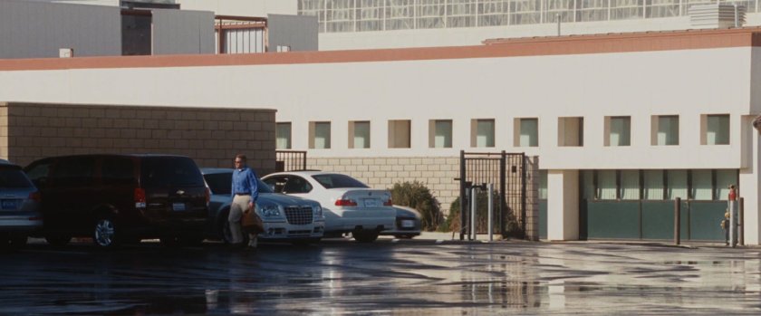 A parking lot and buildings at the Stark aviation airfield.