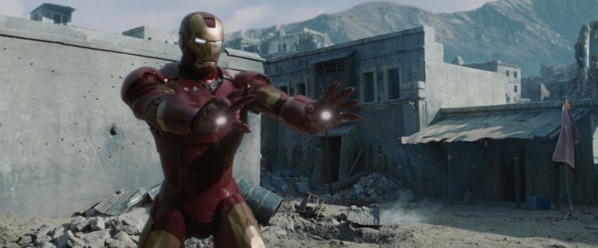 Iron Man in a defensive posture in the town of Gulmira.