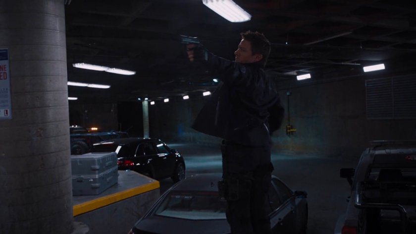 Hawkeye at the interior of the Joint Dark Energy Mission loading dock.