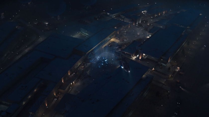 Nighttime aerial view of the Joint Dark Energy Mission.