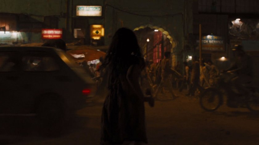 Nighttime in an Indian slum.