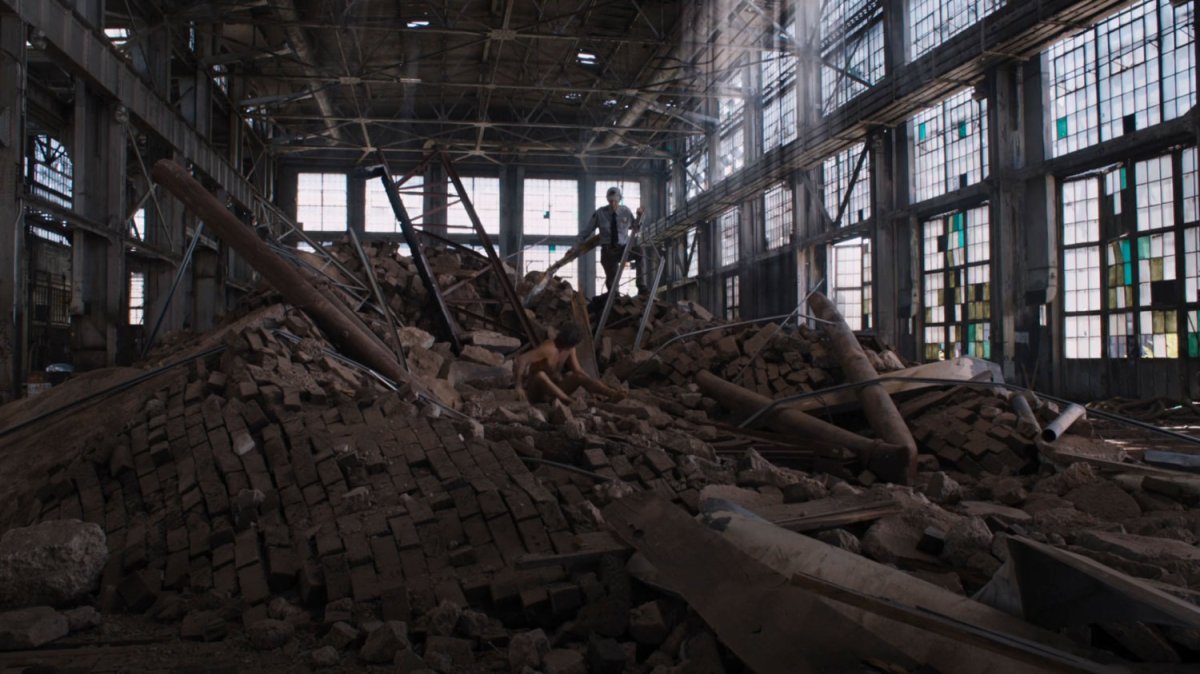 Bruce Banner inside an abandoned warehouse in New York.