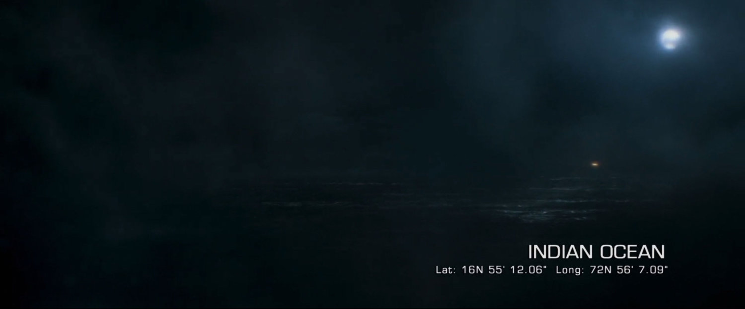 Nighttime sot of ocean. Text: Indian Ocean.