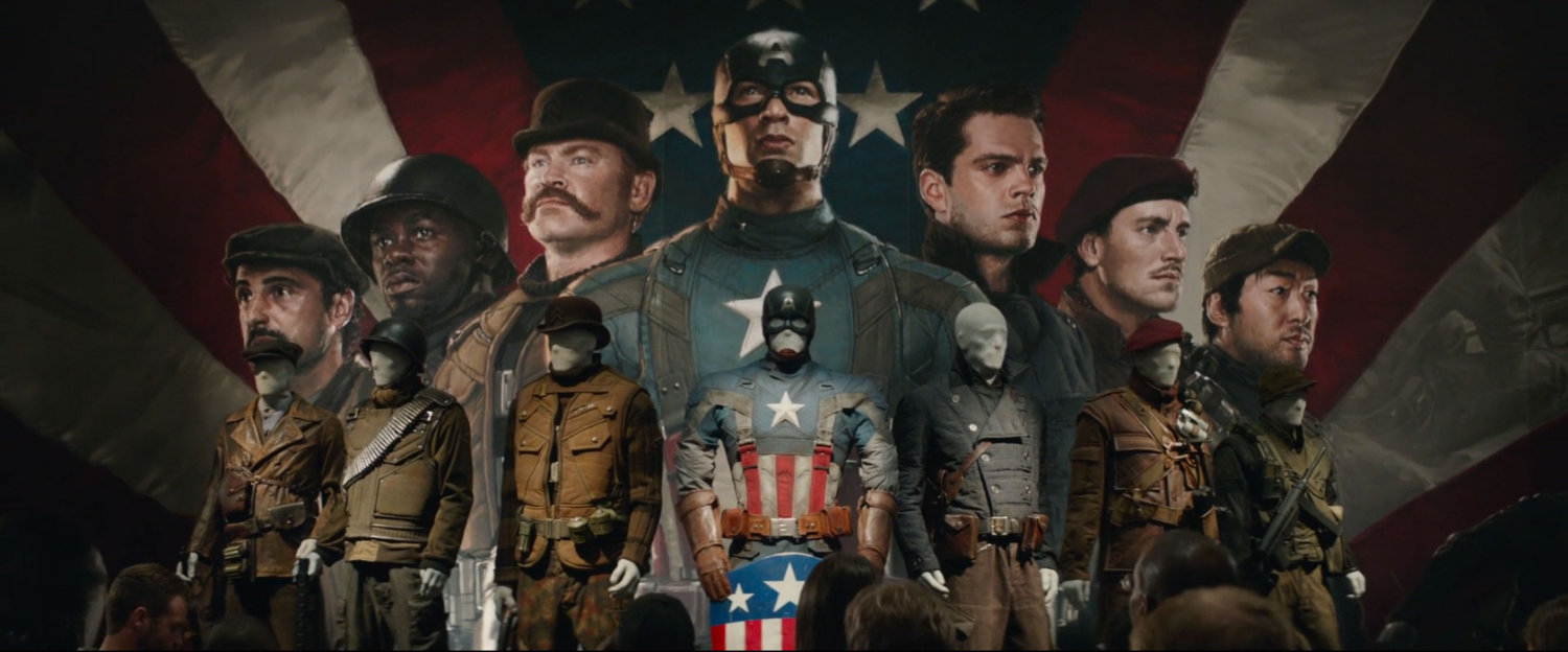 Captain America exhibit with costumes from Cap and the Howling Commandos.