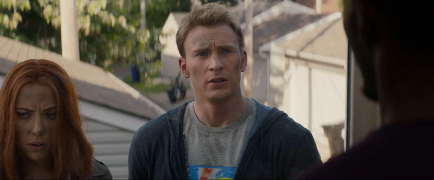 Steve and Natasha at Sam Wilson's back door.