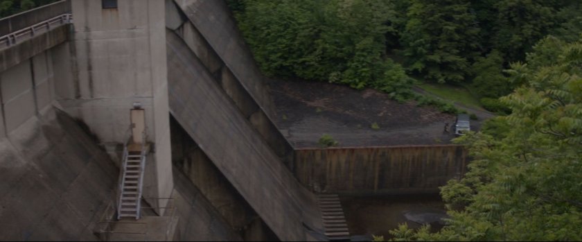 High angle view of a dam.