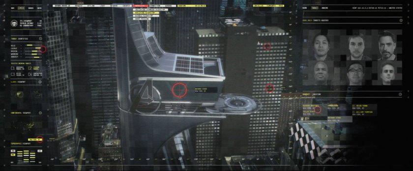 In universe satellite view of Avengers Tower and New York City, marking project Insight targets.