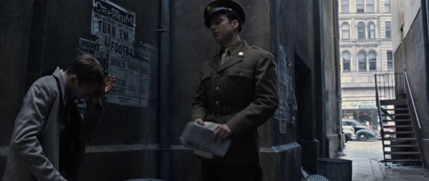 Steve Rogers and Bucky barnes in an alley.