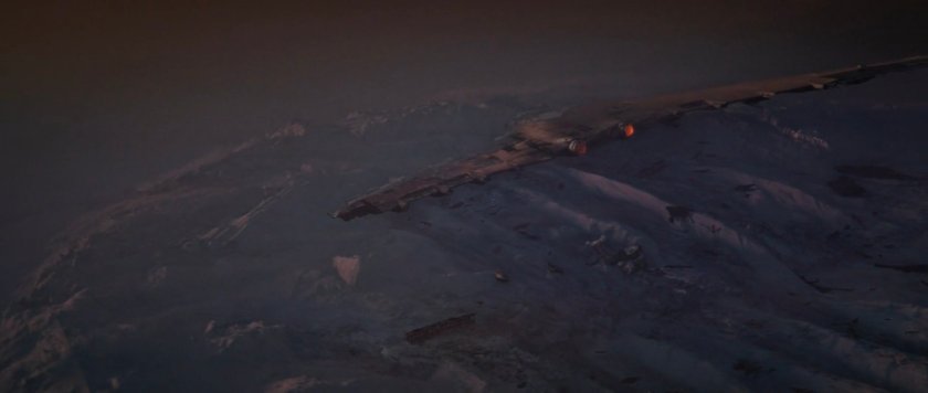 Airplane wreckage in the snow.