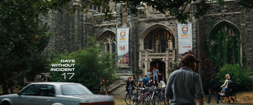 Exterior of Culver University. text: Days without incident 17.