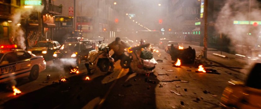 Hulk tearing apart car on Harlem street.