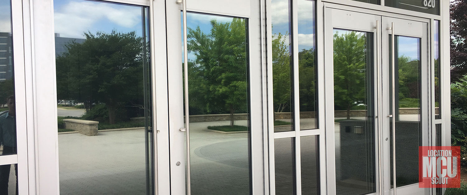 Exclusive image of filming location for exterior of Stark Industries doors.