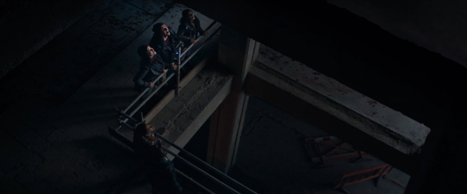Interior of warehouse stairwell.