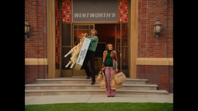 Vision and Wanda exit Wentworth's department store.