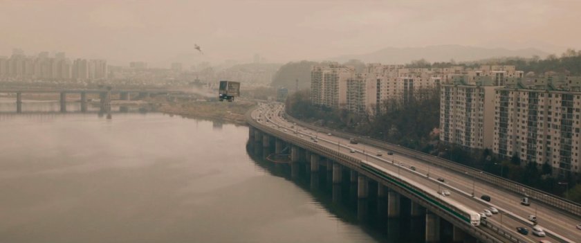 Aerial view of Han river and expressway.