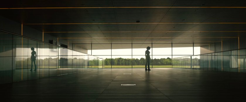 Interior of the Avengers Facility with Black Widow.