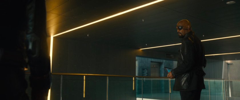 Interior of the Avengers Facility with Nick Fury.