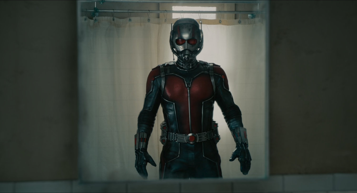 Ant-Man looking at himself in the mirror.