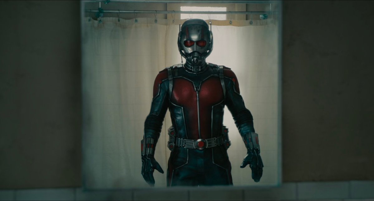 Ant-Man looking at himself in the mirror.