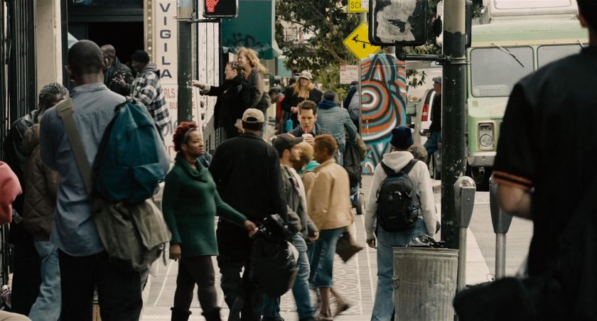 A crowded San Francisco street.