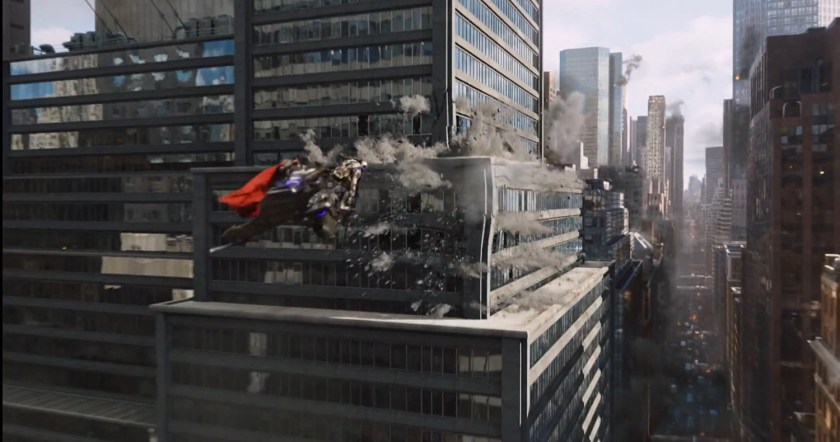 A leviathan crashes into a building.