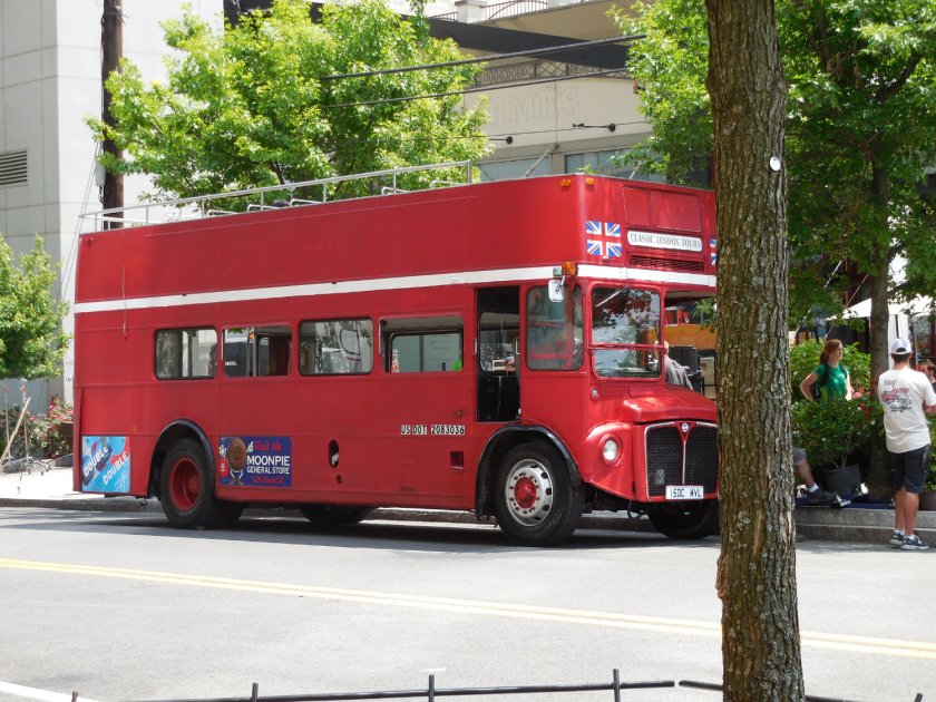 Behind the scenes of red double decker bus in Atlanta.