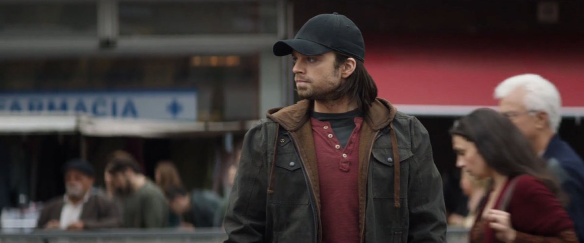 Bucky Barnes on a Bucharest street.