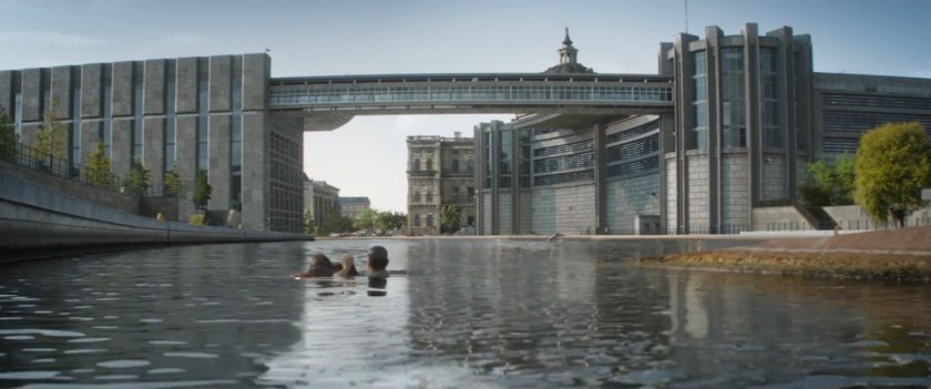 Captain America and Bucky Barnes in river outside Joint Counter Terrorist Centre.