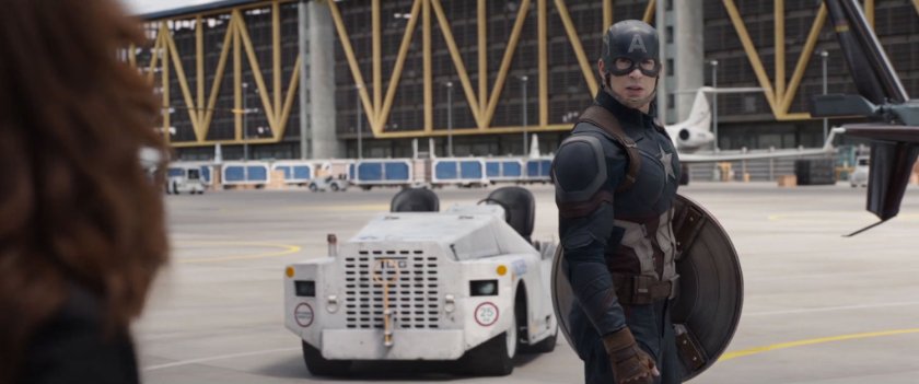 Captain America on the Leipzig/Halle Airport tarmac.