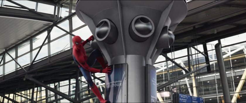 Spider-Man in the Leipzig/Halle Airport terminal.