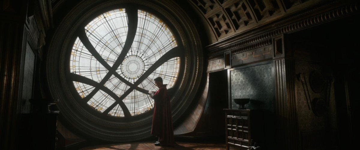 Doctor Strange stands in front of his distinctive window.