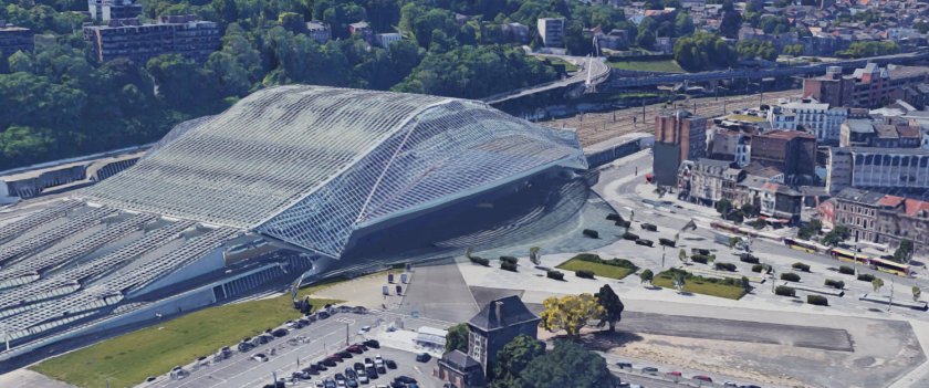 Google Maps aerial view of Liége Guillemins Railway Station, in Belgium - the basis of the Xandar plaza.