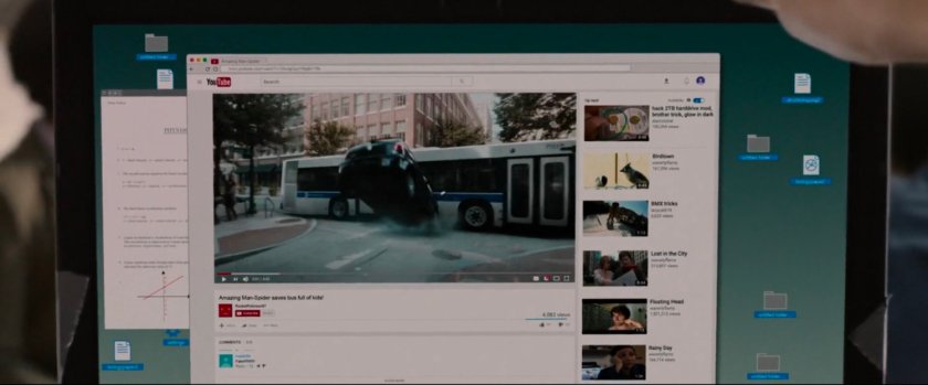 YouTube video of Spider-Man stopping car from hitting bus.