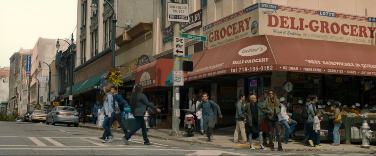 Exterior of Delmar's Deli-Grocery on New York street corner.