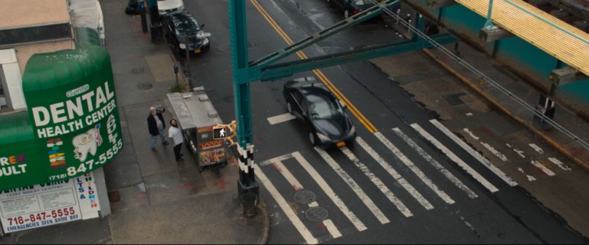 POV from roof of hot dog vendor on New York street corner.
