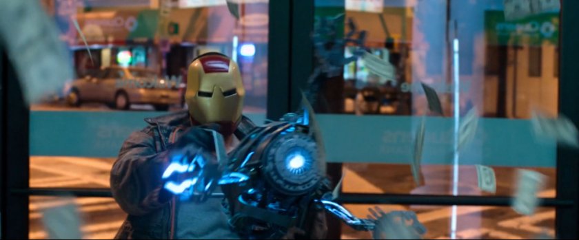 Robber inside of Queen Community Bank dressed with Iron Man mask.