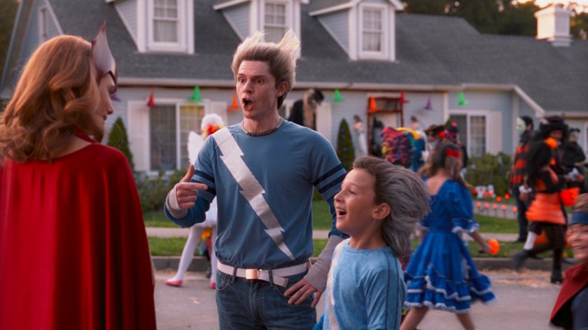 Wanda, Pietro, and Tommy all dressed in costumes for Halloween.