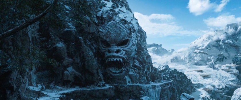 A gorilla face on the side of a mountain points the way to Jabariland.