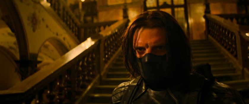 The Winter Soldier by a staircase in a Russian Hotel.