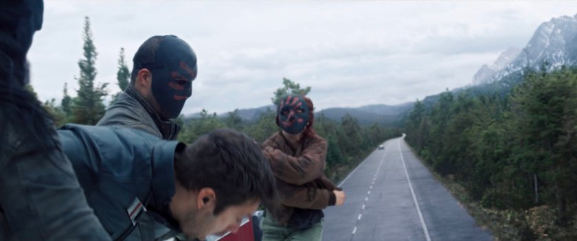 Bucky and Flag Smashers fight atop truck on German interstate.