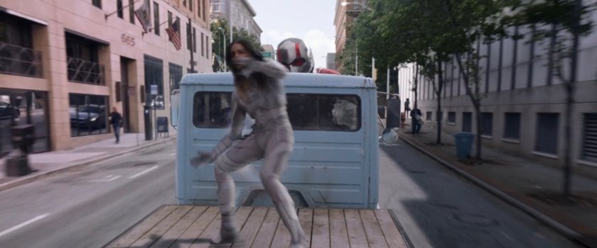 The Ghost as seen on a flatbed truck with Giant Man standing in front of the vheicle.