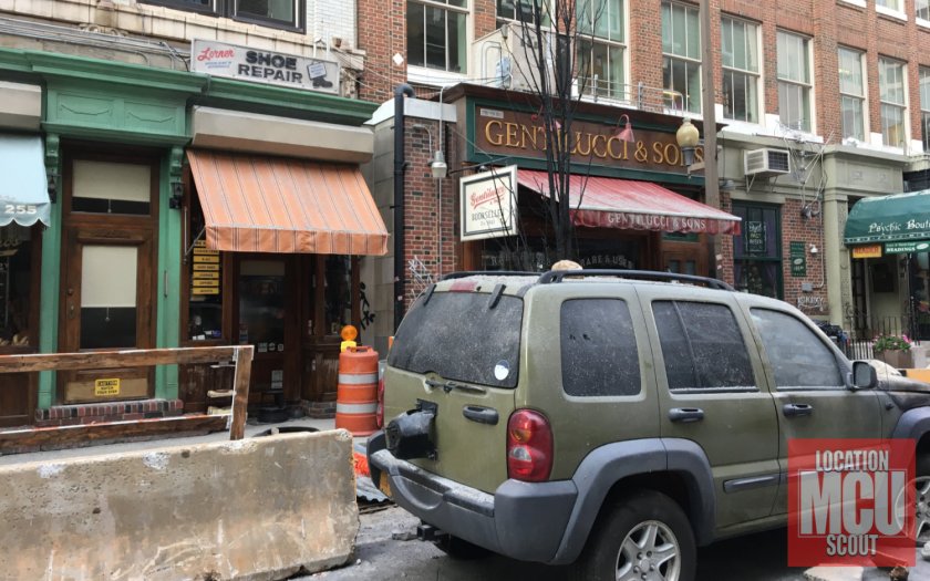 Exclusive behind the scenes photo of filming location of devastated street.