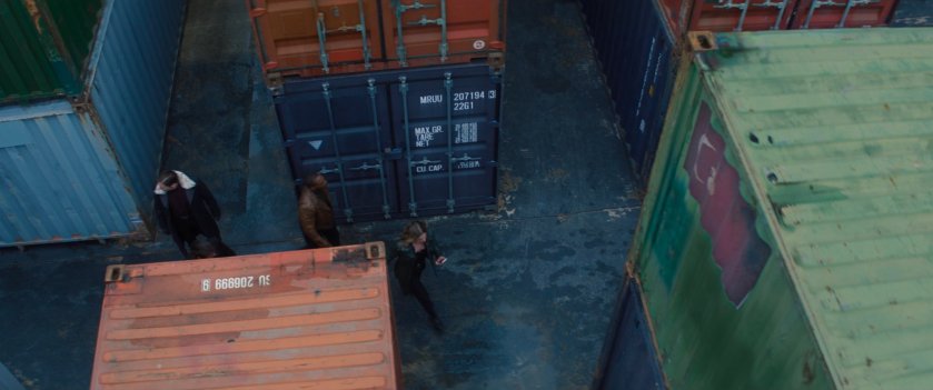 Sharon, Sam, Bucky, and Zemo in Madripoor container yard.